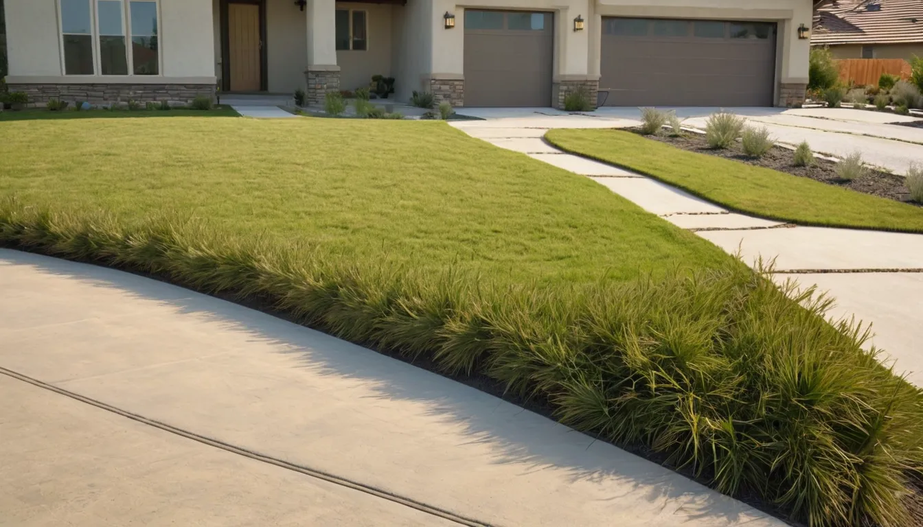 A newly poured concrete driveway beside a stucco ranch home in American Canyon